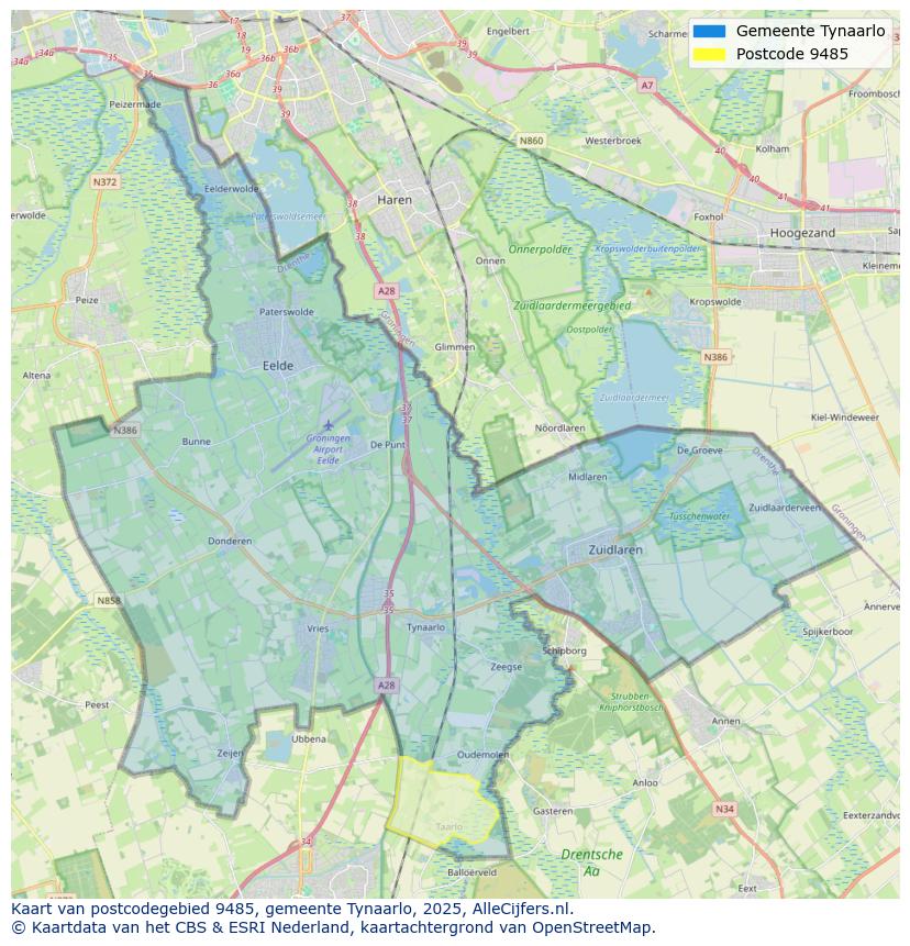 Afbeelding van het postcodegebied 9485 op de kaart.