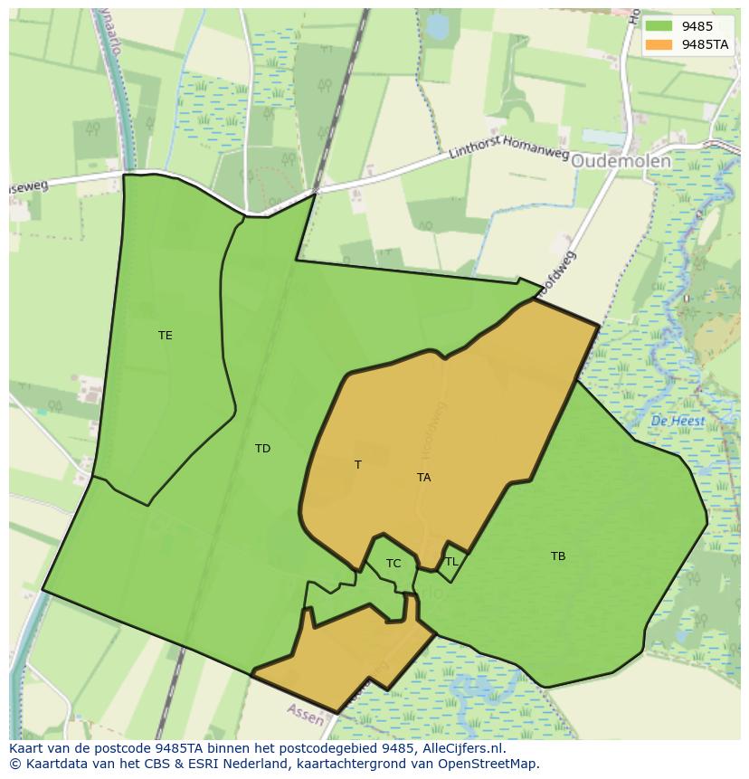 Afbeelding van het postcodegebied 9485 TA op de kaart.