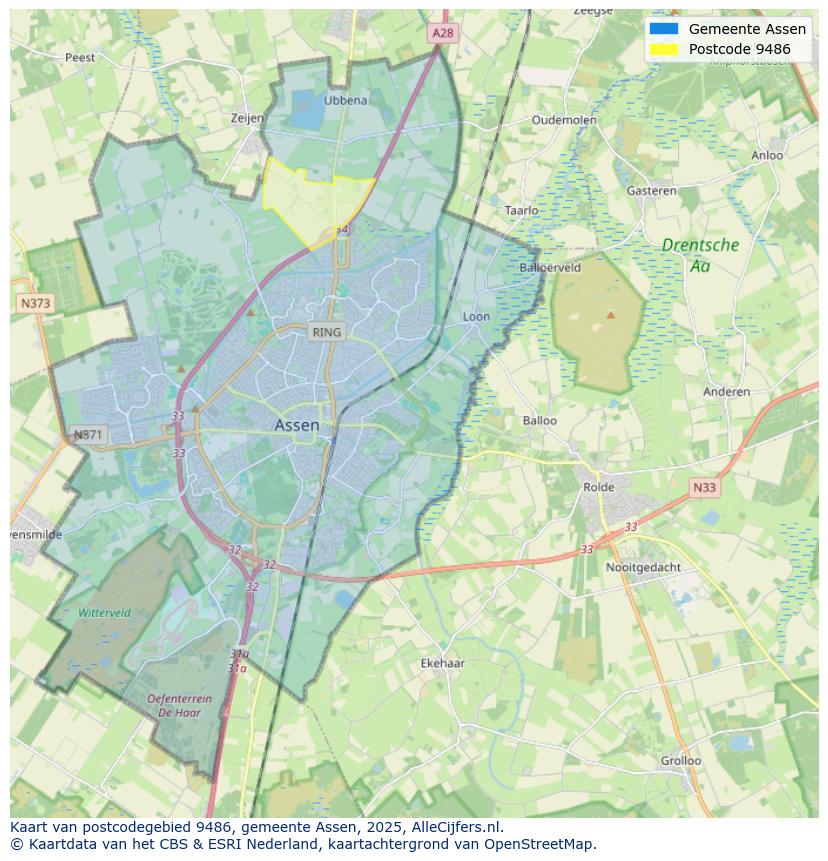 Afbeelding van het postcodegebied 9486 op de kaart.