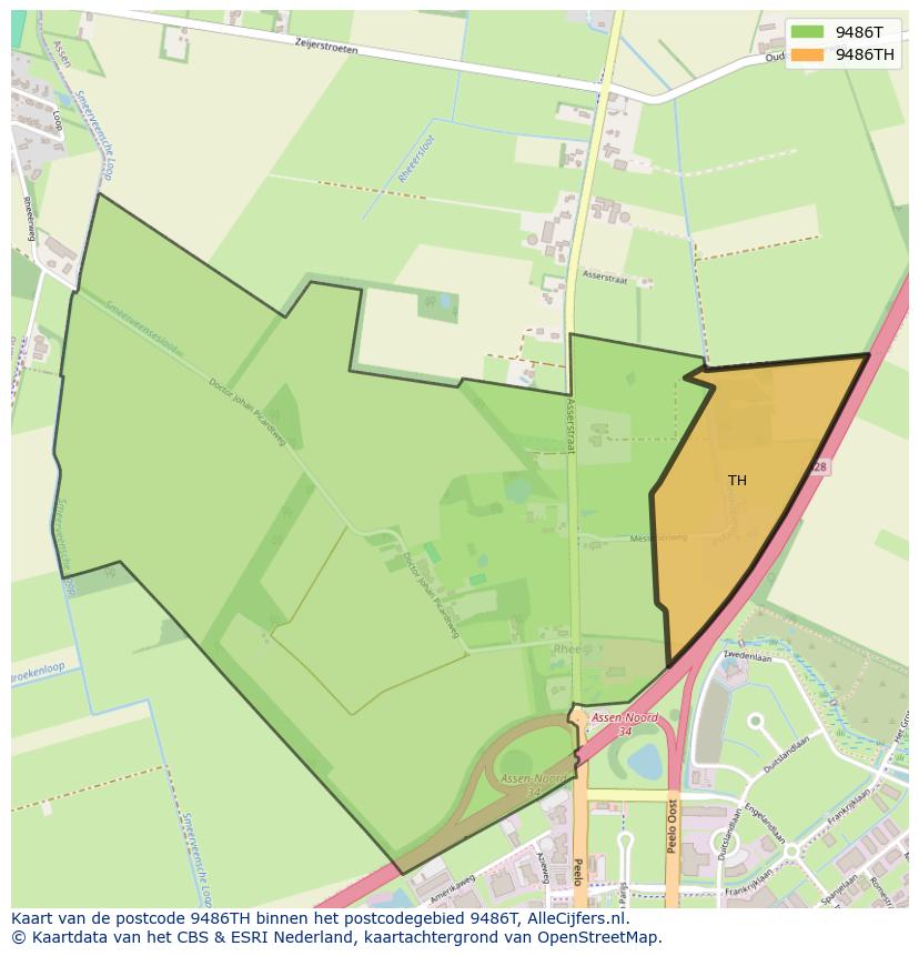 Afbeelding van het postcodegebied 9486 TH op de kaart.