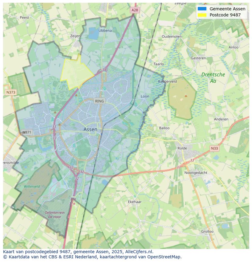 Afbeelding van het postcodegebied 9487 op de kaart.