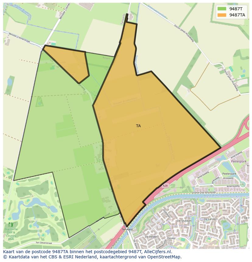 Afbeelding van het postcodegebied 9487 TA op de kaart.