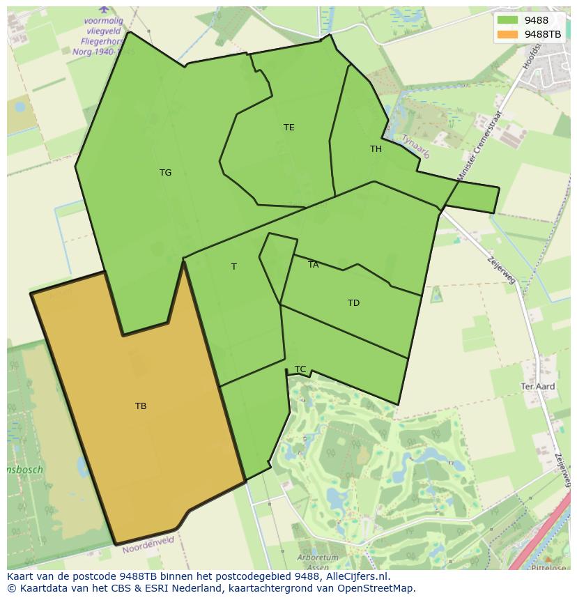 Afbeelding van het postcodegebied 9488 TB op de kaart.
