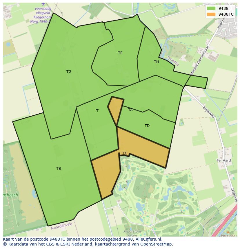 Afbeelding van het postcodegebied 9488 TC op de kaart.