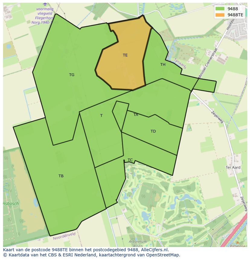 Afbeelding van het postcodegebied 9488 TE op de kaart.