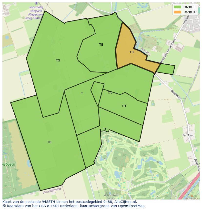 Afbeelding van het postcodegebied 9488 TH op de kaart.