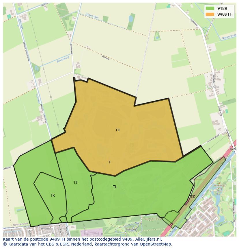 Afbeelding van het postcodegebied 9489 TH op de kaart.