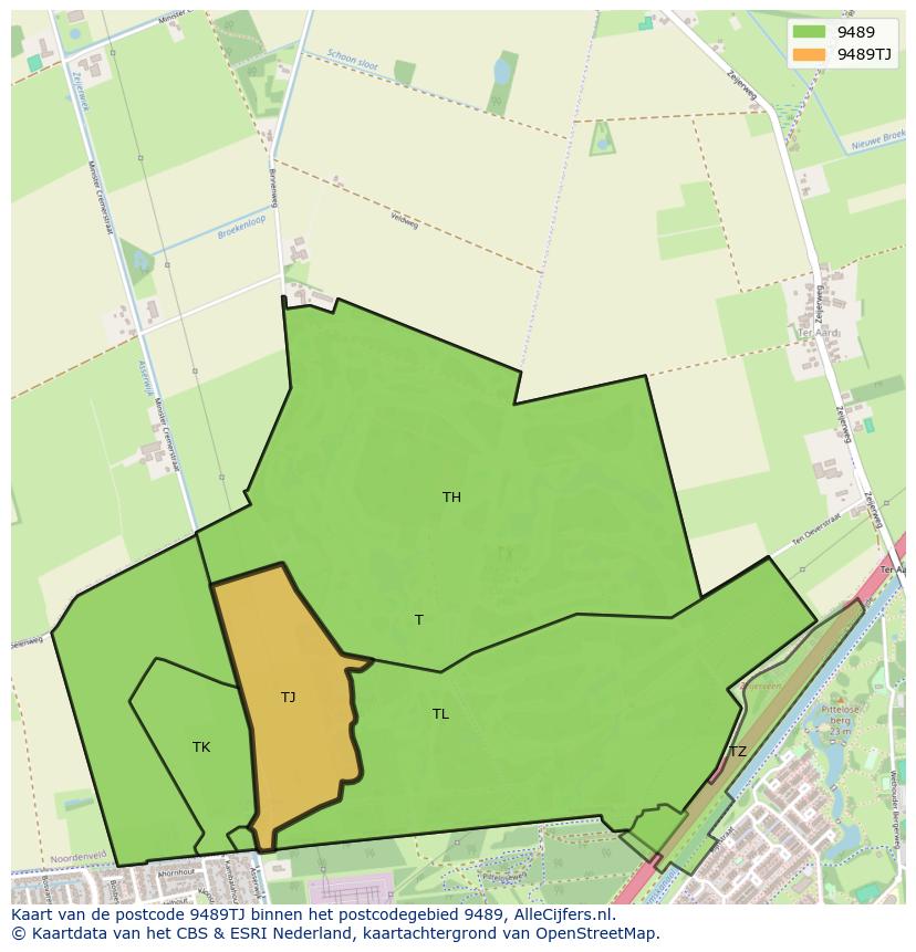 Afbeelding van het postcodegebied 9489 TJ op de kaart.