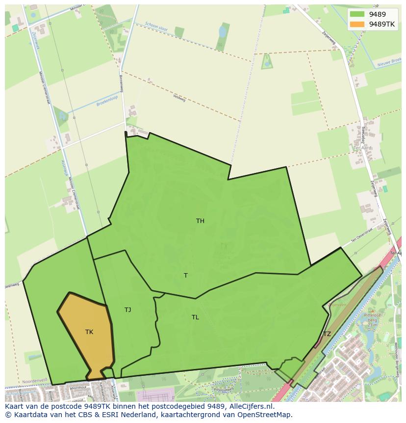 Afbeelding van het postcodegebied 9489 TK op de kaart.