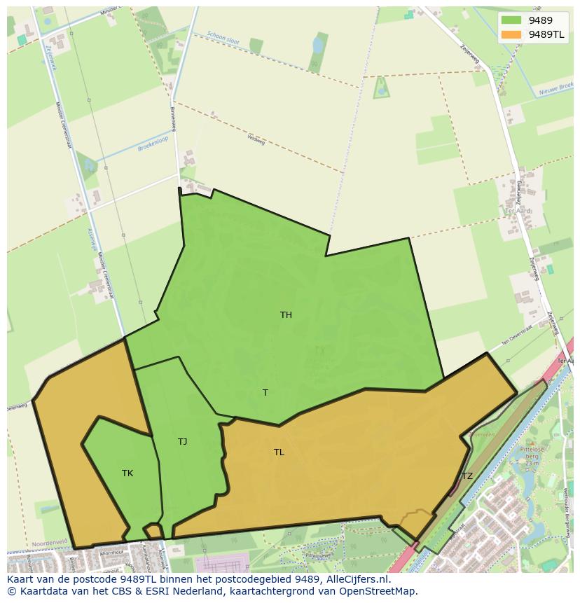 Afbeelding van het postcodegebied 9489 TL op de kaart.