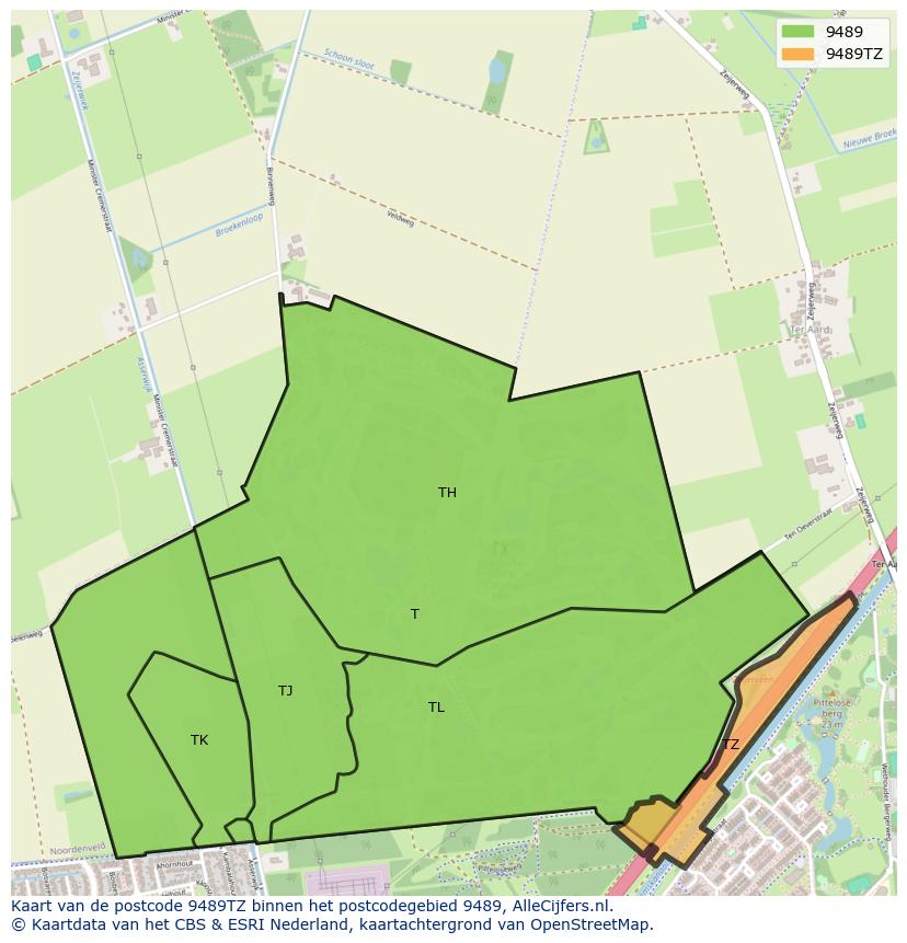 Afbeelding van het postcodegebied 9489 TZ op de kaart.