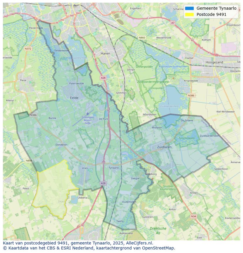 Afbeelding van het postcodegebied 9491 op de kaart.