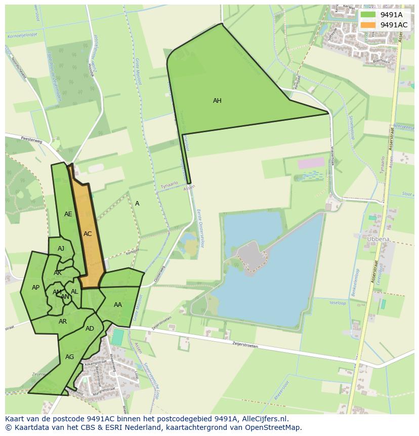 Afbeelding van het postcodegebied 9491 AC op de kaart.