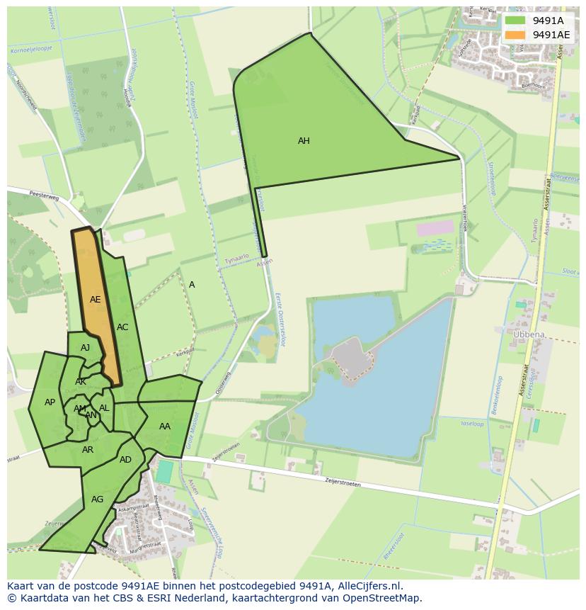 Afbeelding van het postcodegebied 9491 AE op de kaart.