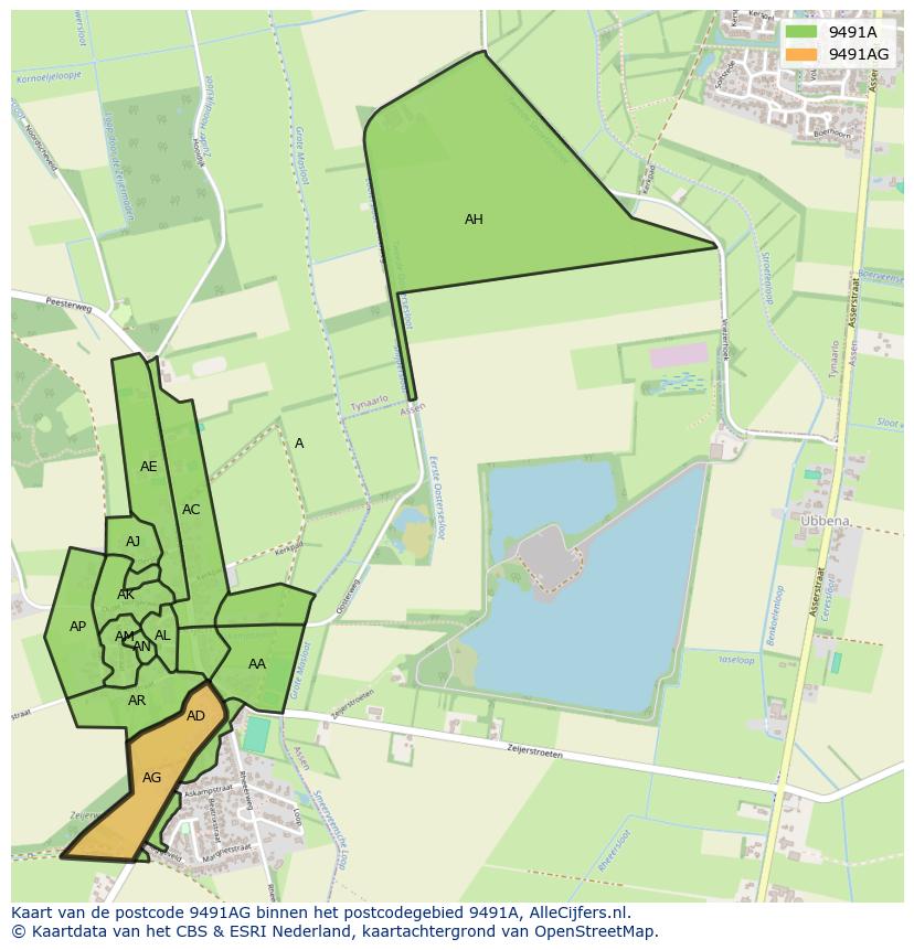 Afbeelding van het postcodegebied 9491 AG op de kaart.