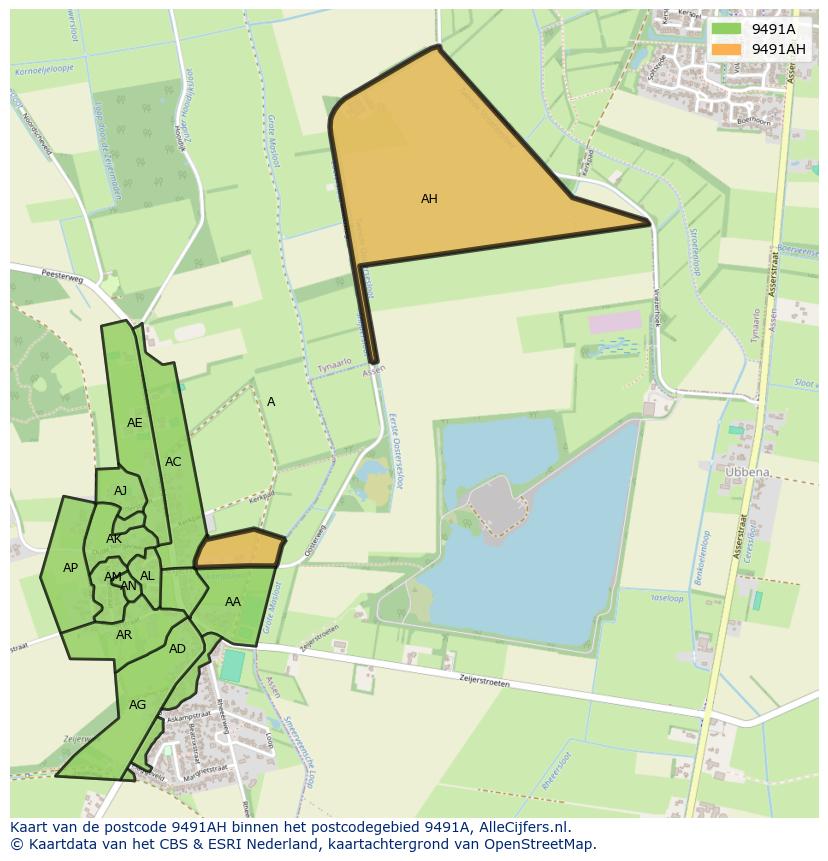 Afbeelding van het postcodegebied 9491 AH op de kaart.