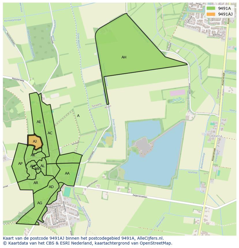 Afbeelding van het postcodegebied 9491 AJ op de kaart.