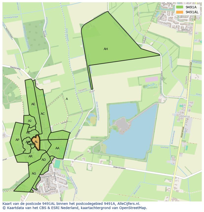 Afbeelding van het postcodegebied 9491 AL op de kaart.