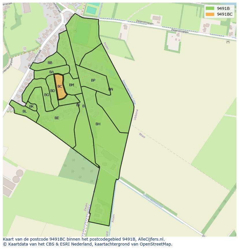 Afbeelding van het postcodegebied 9491 BC op de kaart.