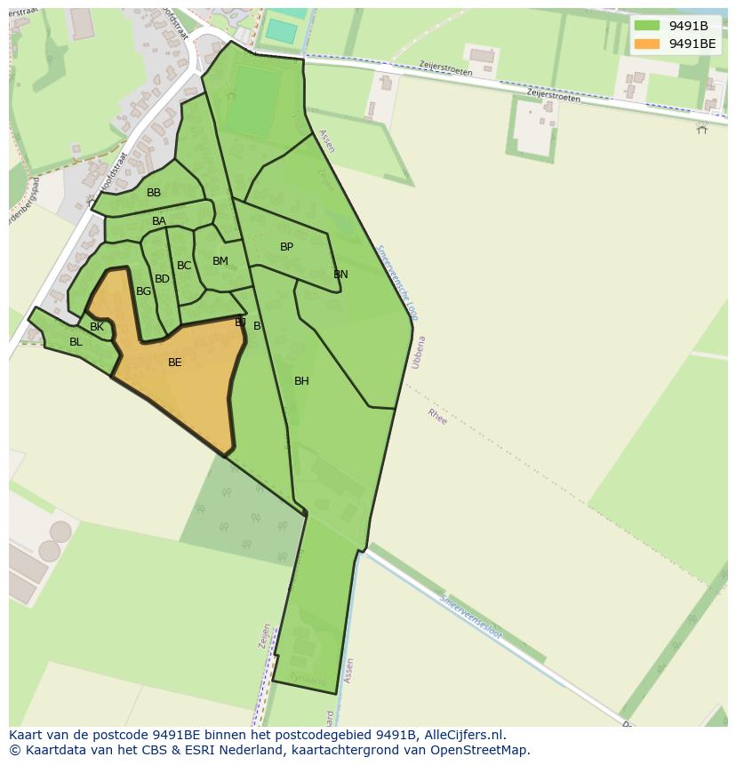 Afbeelding van het postcodegebied 9491 BE op de kaart.