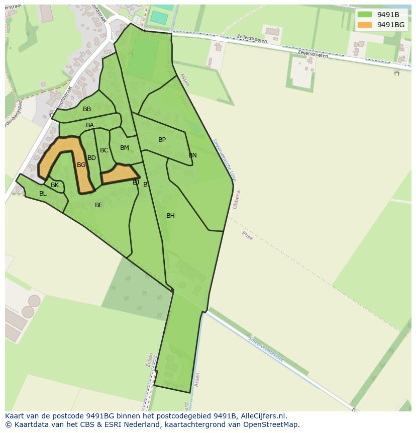 Afbeelding van het postcodegebied 9491 BG op de kaart.