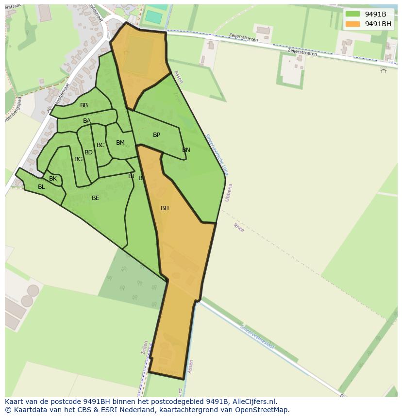 Afbeelding van het postcodegebied 9491 BH op de kaart.