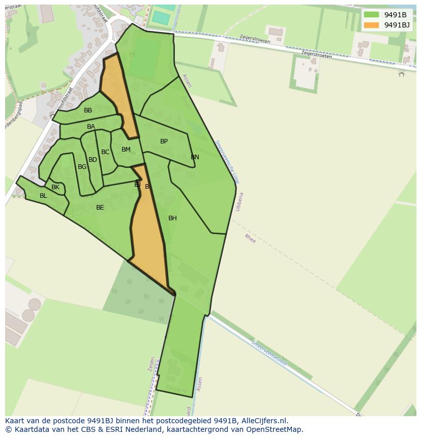 Afbeelding van het postcodegebied 9491 BJ op de kaart.