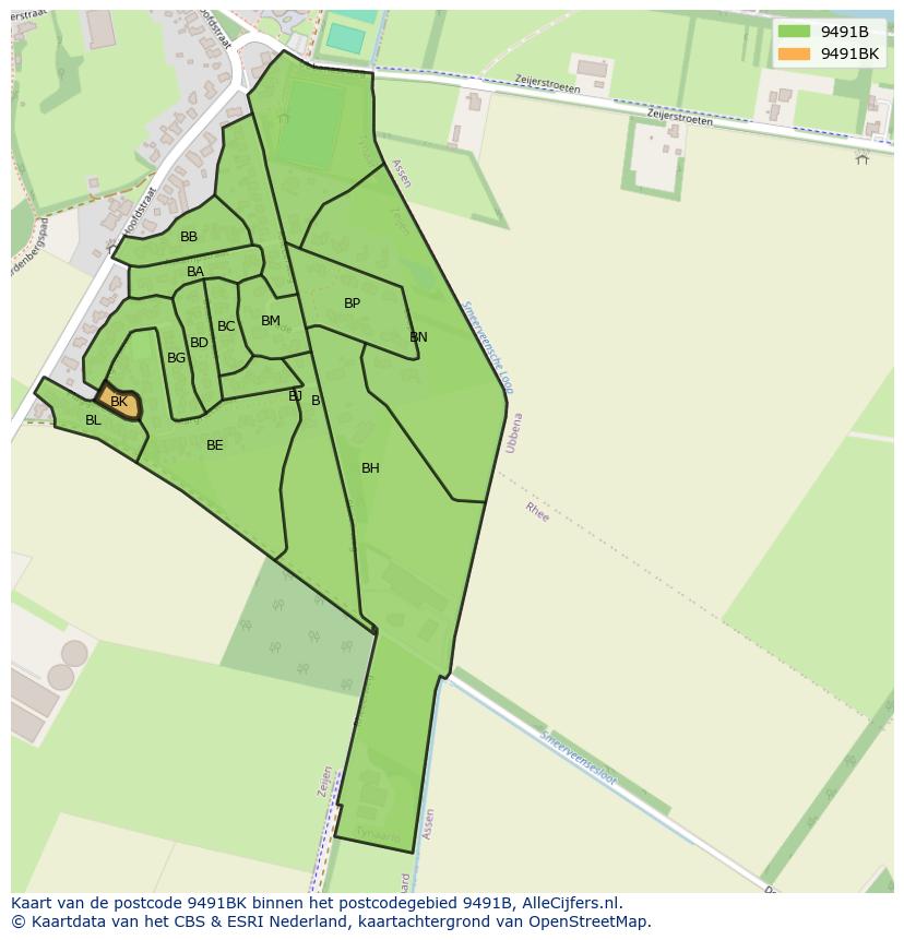 Afbeelding van het postcodegebied 9491 BK op de kaart.