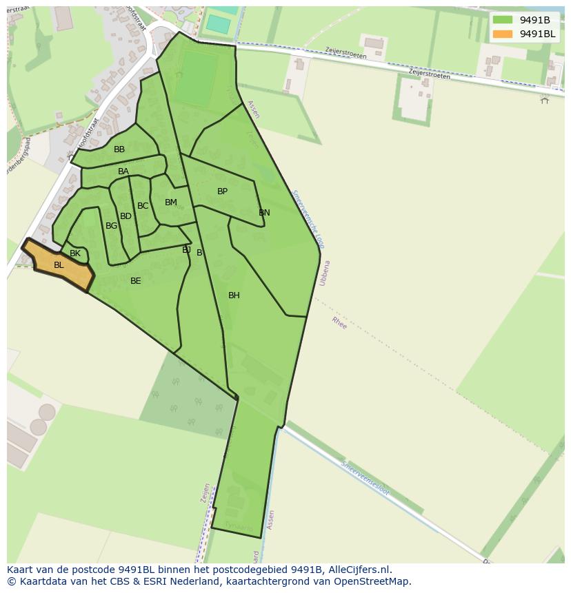 Afbeelding van het postcodegebied 9491 BL op de kaart.