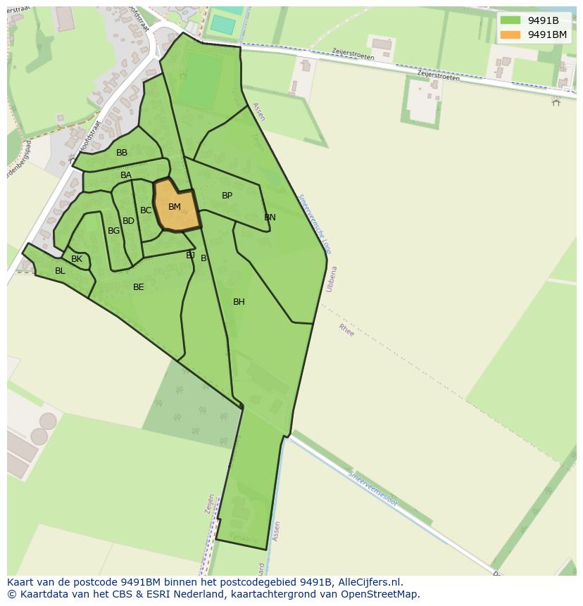 Afbeelding van het postcodegebied 9491 BM op de kaart.