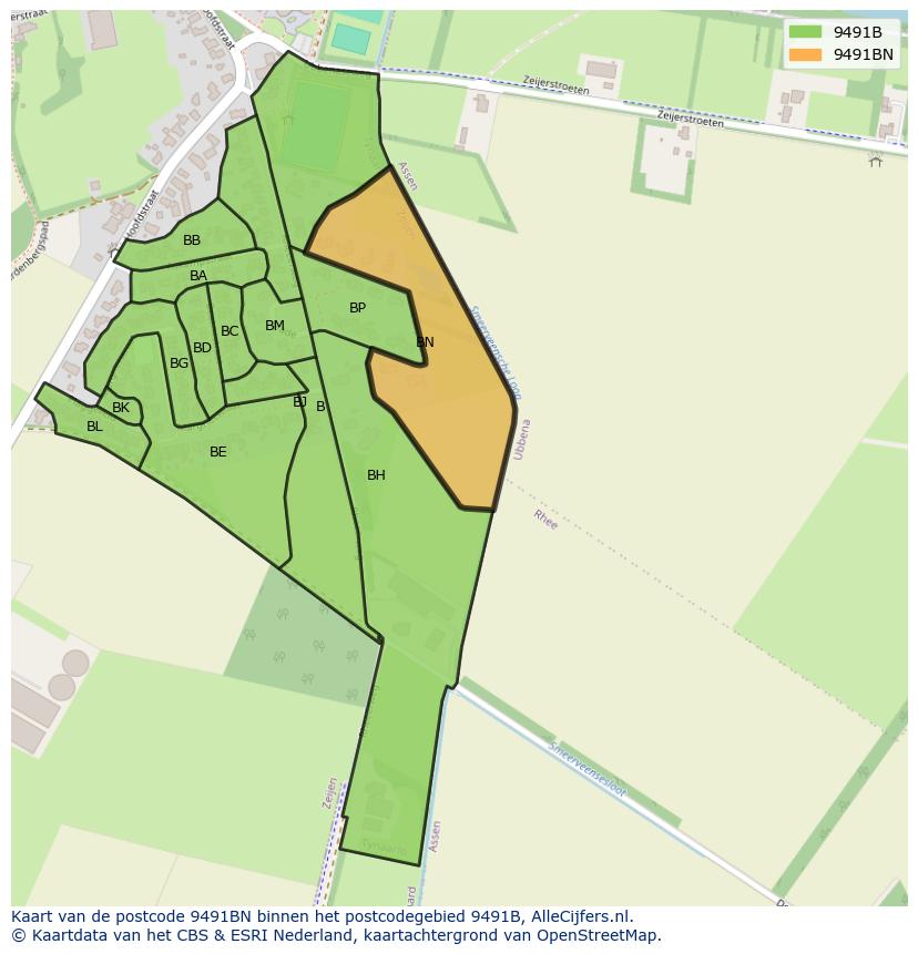 Afbeelding van het postcodegebied 9491 BN op de kaart.