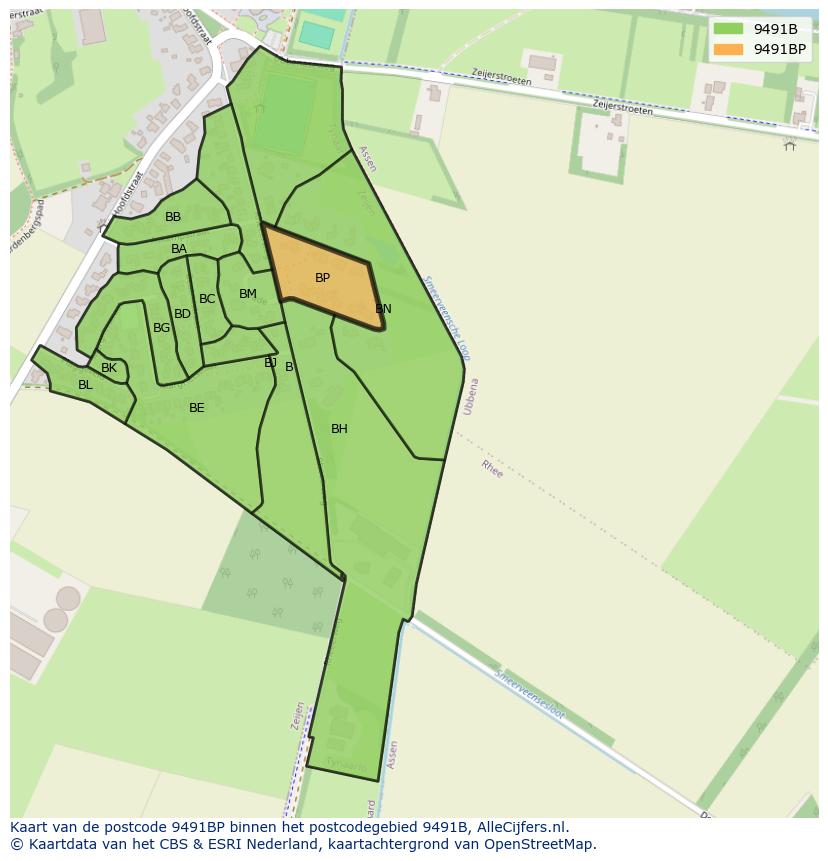 Afbeelding van het postcodegebied 9491 BP op de kaart.