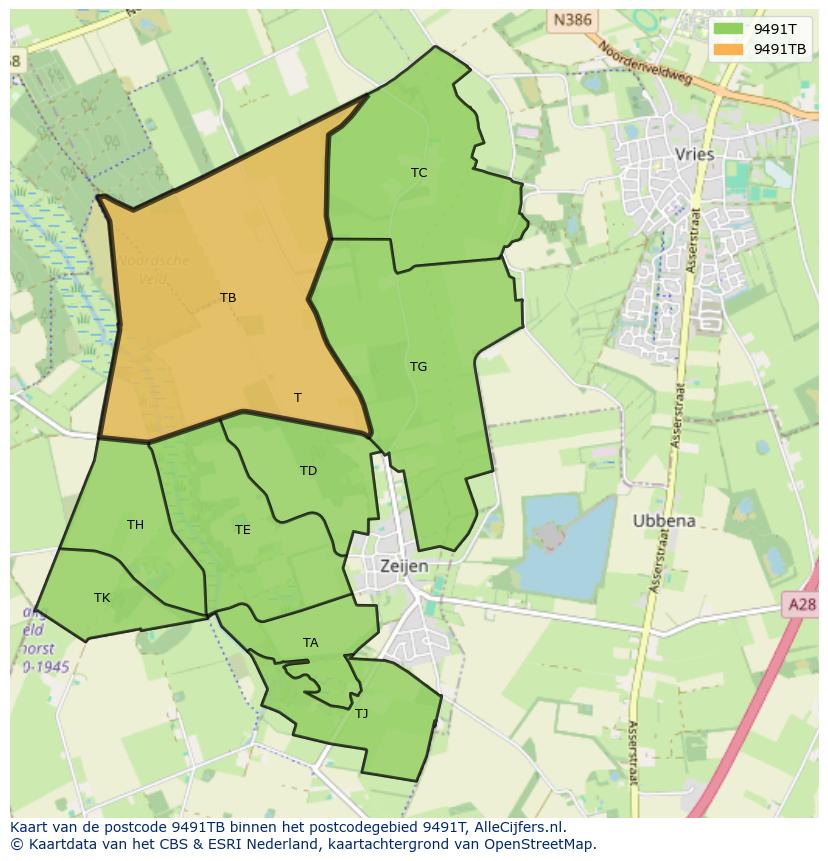 Afbeelding van het postcodegebied 9491 TB op de kaart.