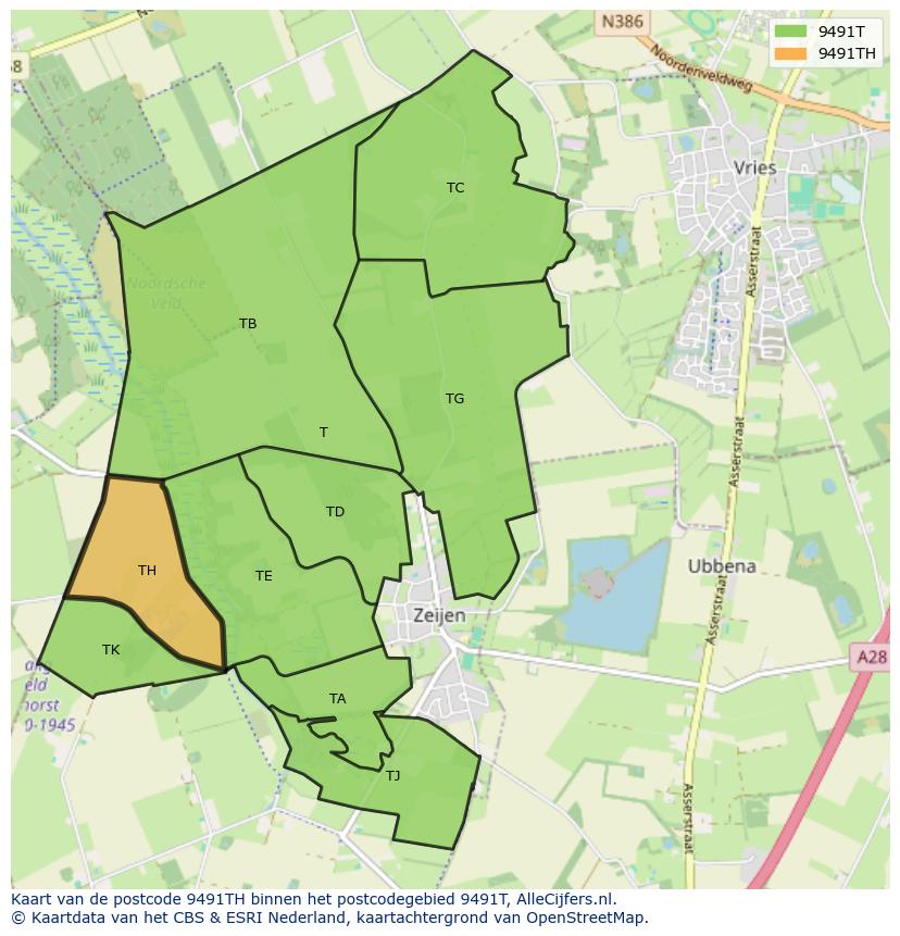 Afbeelding van het postcodegebied 9491 TH op de kaart.