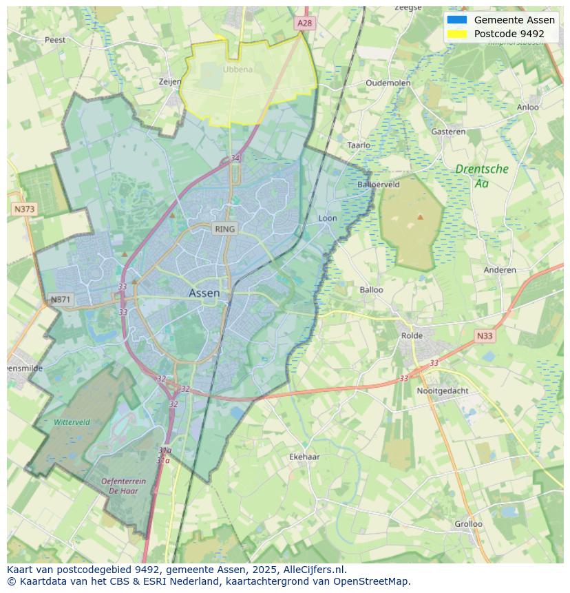 Afbeelding van het postcodegebied 9492 op de kaart.