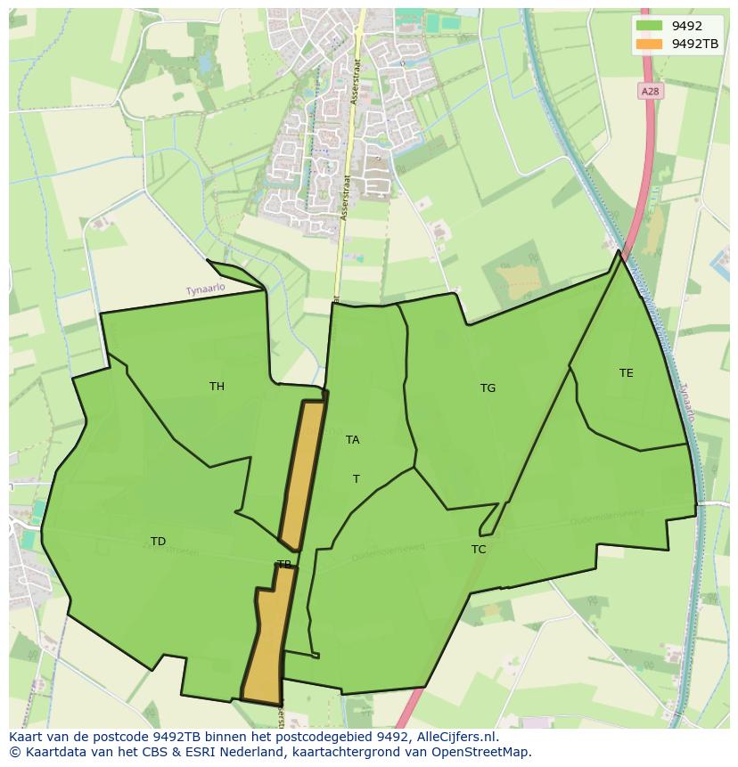 Afbeelding van het postcodegebied 9492 TB op de kaart.