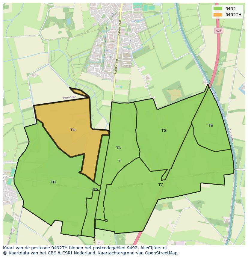 Afbeelding van het postcodegebied 9492 TH op de kaart.