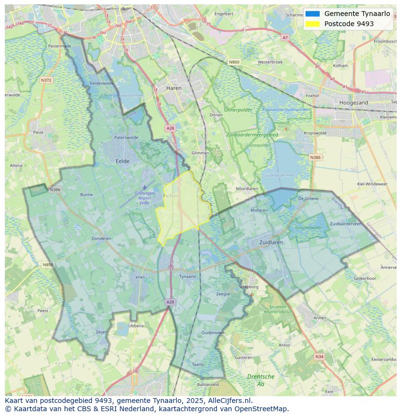Afbeelding van het postcodegebied 9493 op de kaart.
