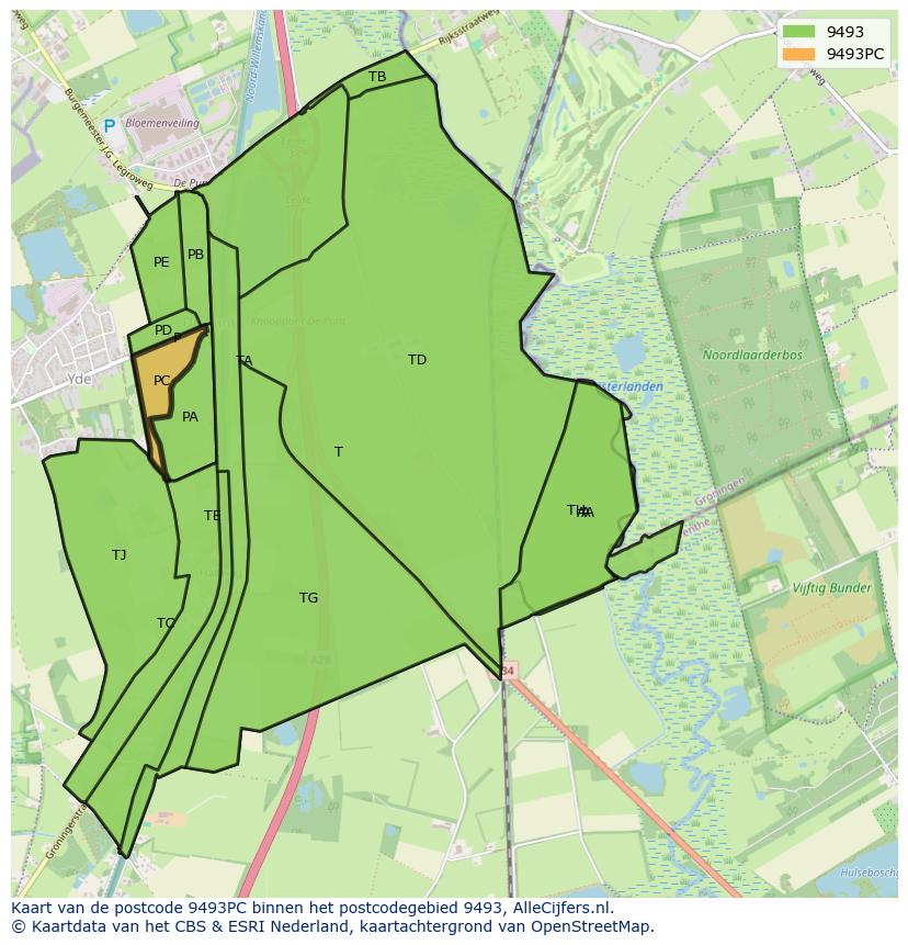 Afbeelding van het postcodegebied 9493 PC op de kaart.