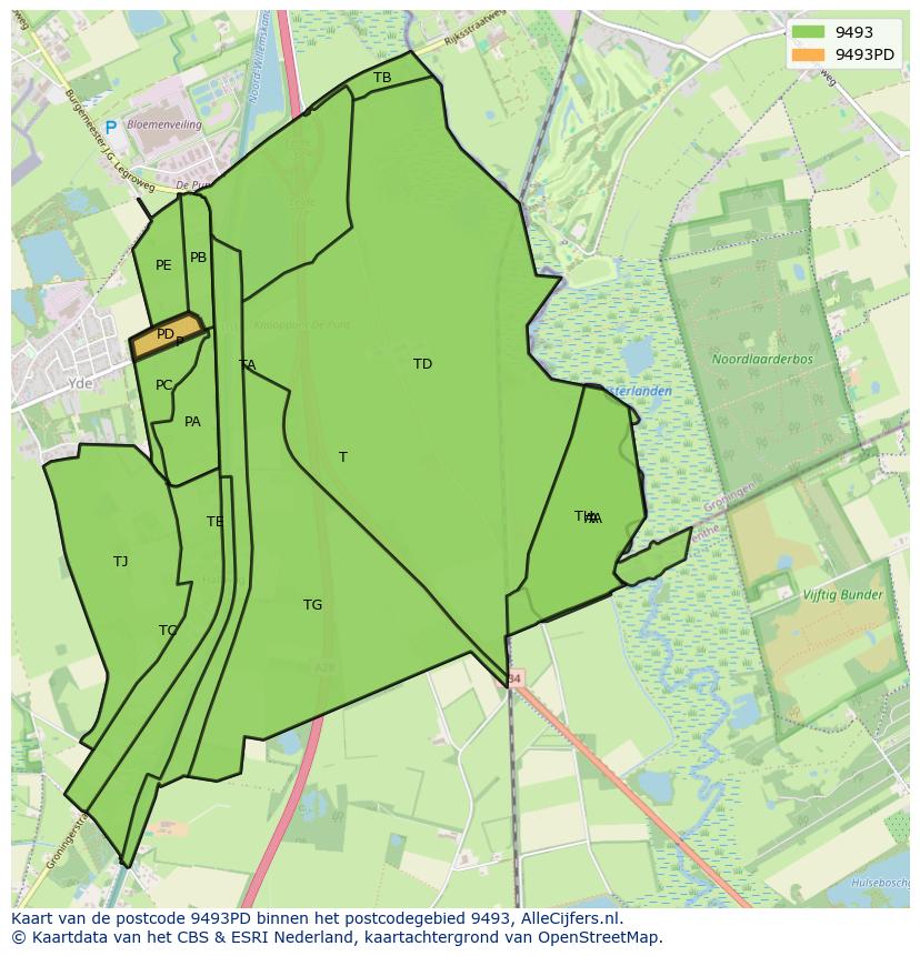 Afbeelding van het postcodegebied 9493 PD op de kaart.