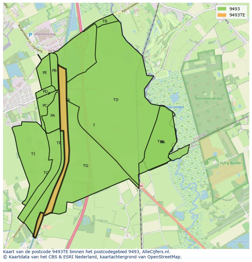 Afbeelding van het postcodegebied 9493 TE op de kaart.