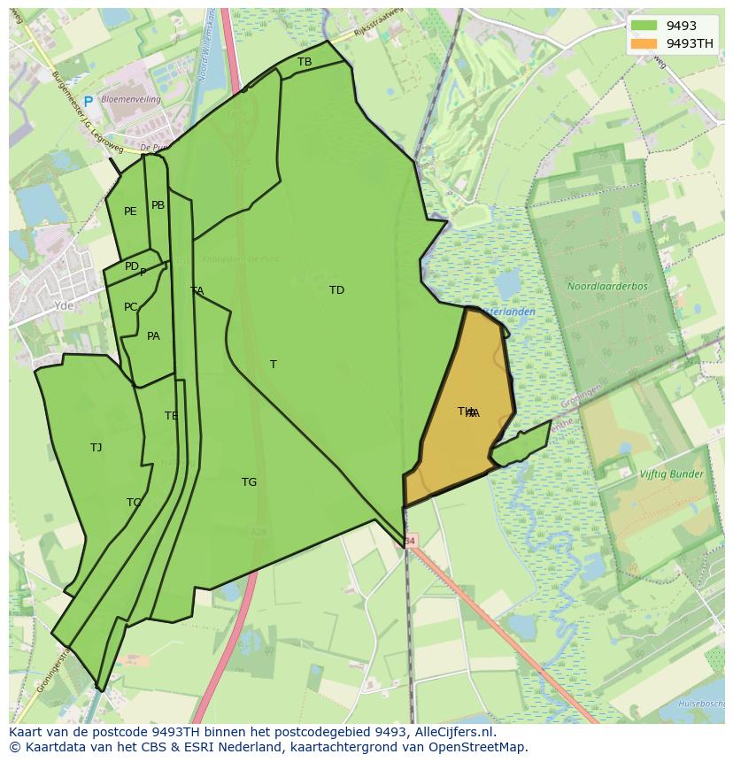Afbeelding van het postcodegebied 9493 TH op de kaart.