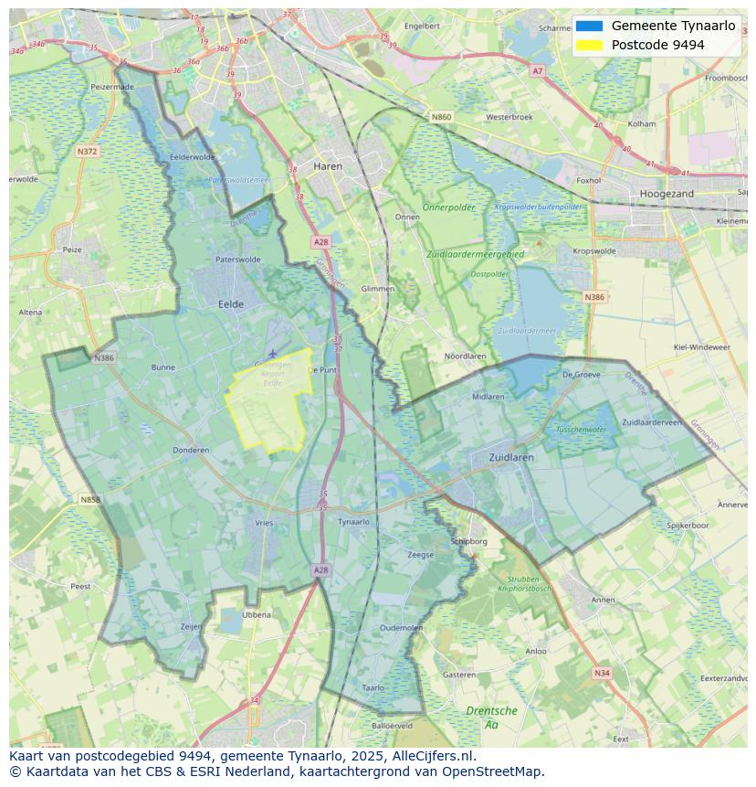 Afbeelding van het postcodegebied 9494 op de kaart.