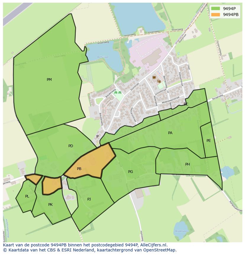 Afbeelding van het postcodegebied 9494 PB op de kaart.