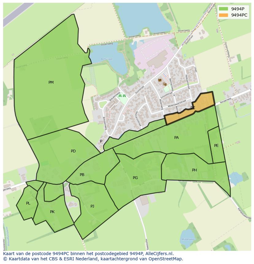 Afbeelding van het postcodegebied 9494 PC op de kaart.
