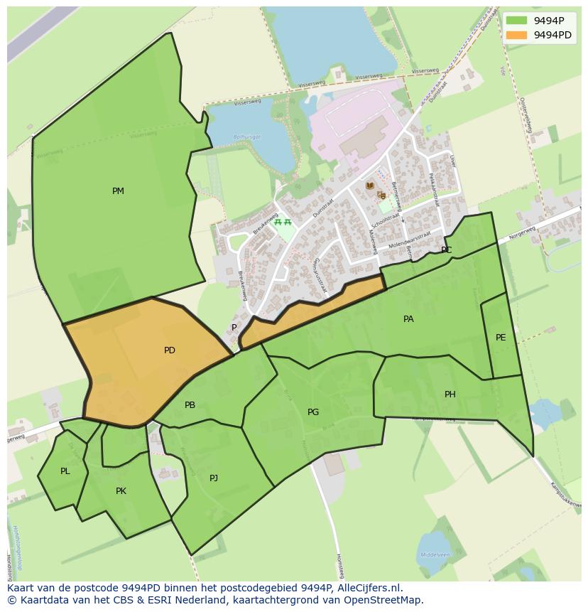 Afbeelding van het postcodegebied 9494 PD op de kaart.
