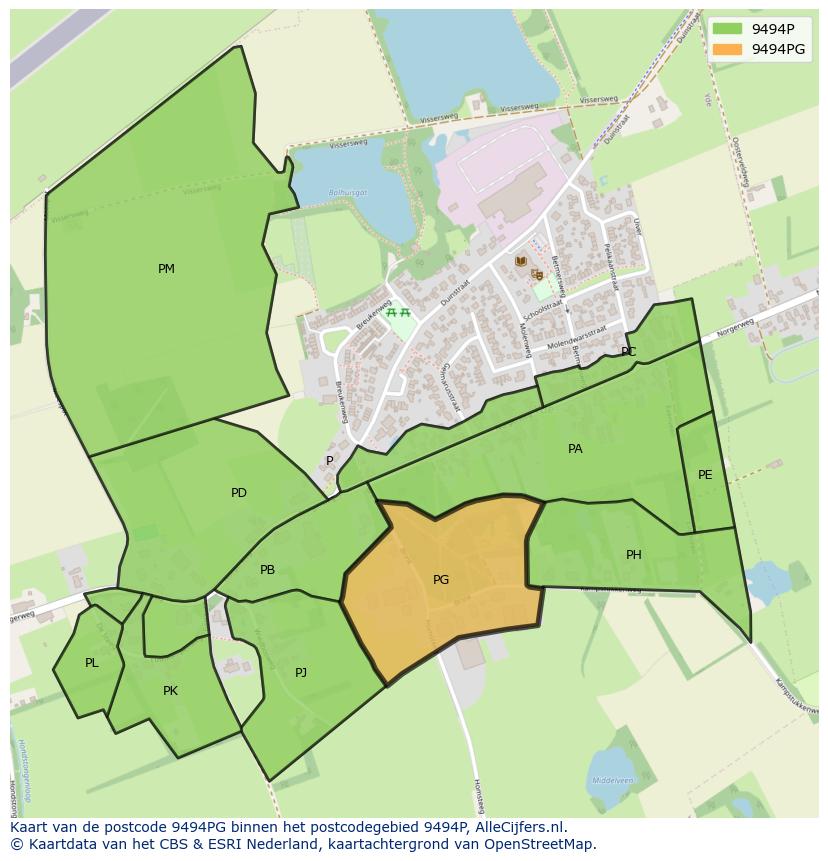 Afbeelding van het postcodegebied 9494 PG op de kaart.