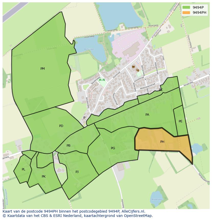 Afbeelding van het postcodegebied 9494 PH op de kaart.