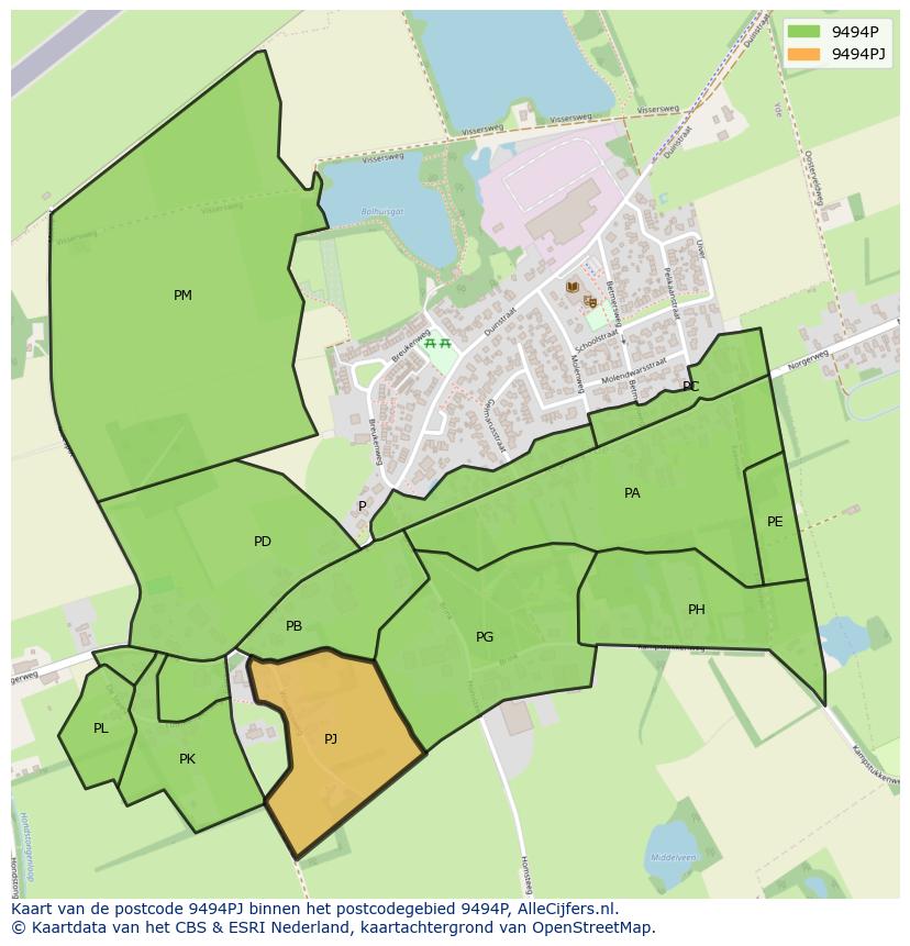 Afbeelding van het postcodegebied 9494 PJ op de kaart.