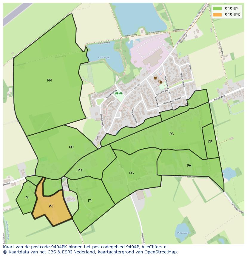 Afbeelding van het postcodegebied 9494 PK op de kaart.